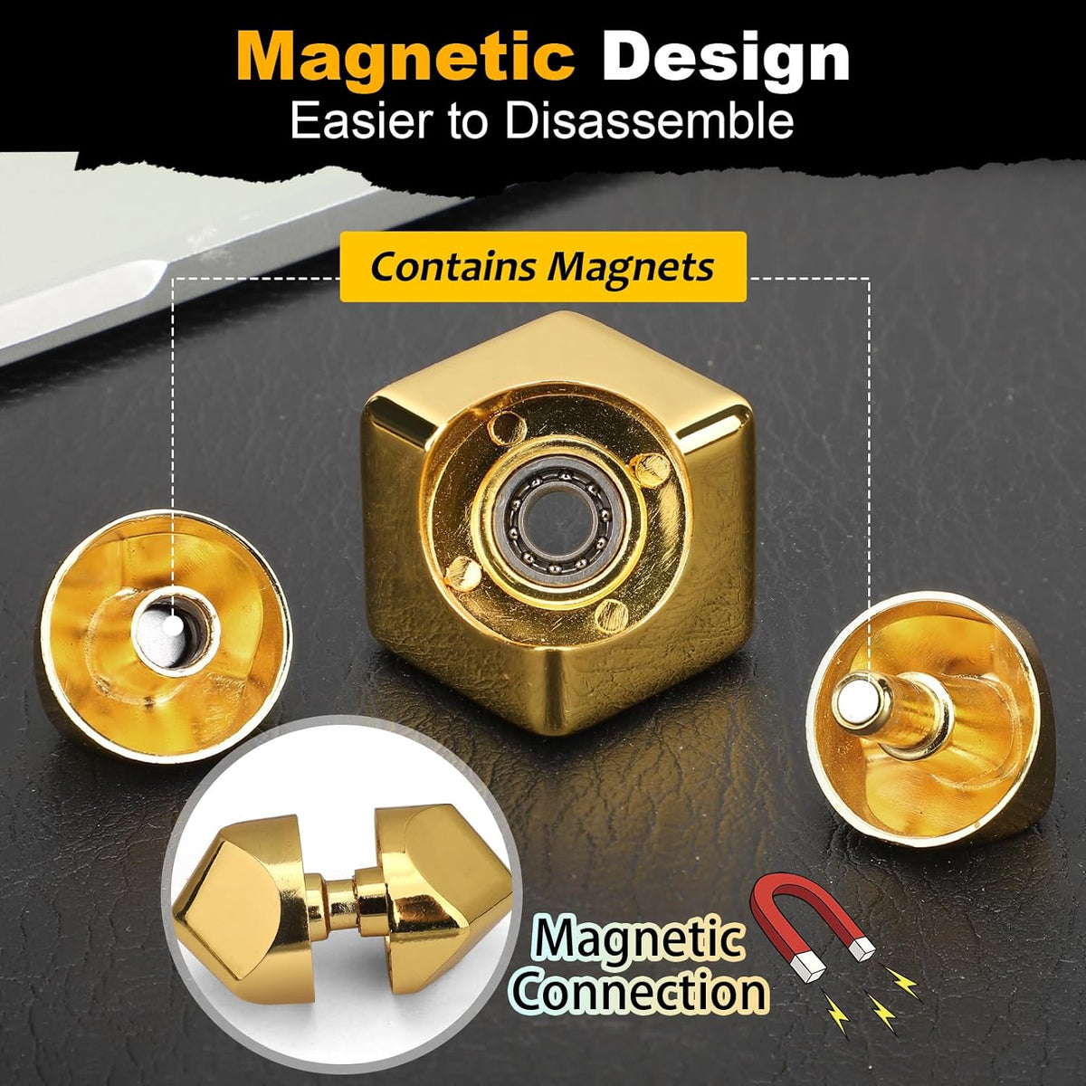 Metal Cube Fidget Spinner Toy for Kids Adults, Gold Cube Fidget Block Figner Spinner Focus 2 in 1