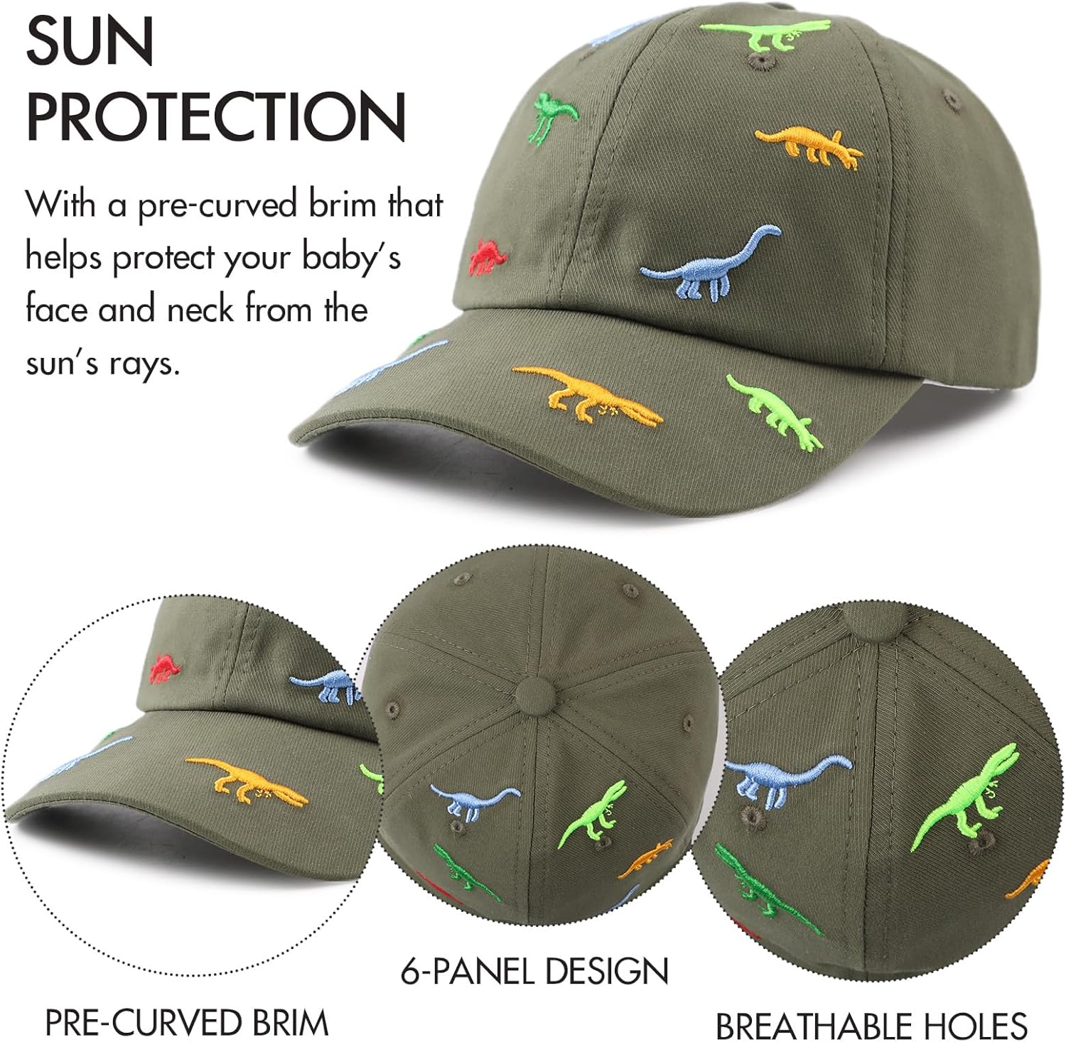 JANGANNSA Dinosaur Boys Girls Caps Embroidery Baby Baseball Caps Cotton Infant Toddler Kids Hat