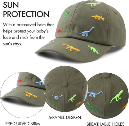 JANGANNSA Dinosaur Boys Girls Caps Embroidery Baby Baseball Caps Cotton Infant Toddler Kids Hat