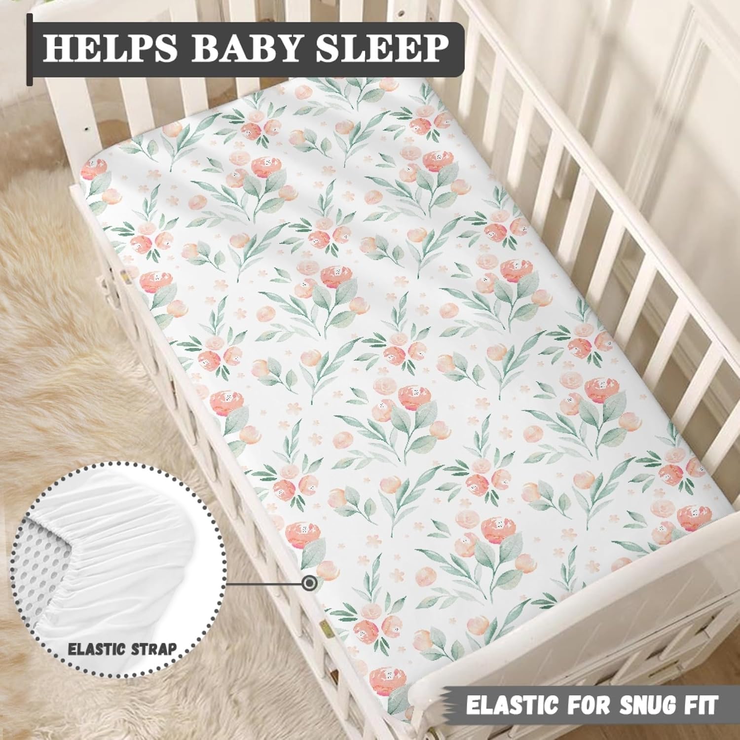 Floral Botanical Pattern Fitted Crib Sheet Pink Flower Baby Crib Sheet Fit Standard Crib and