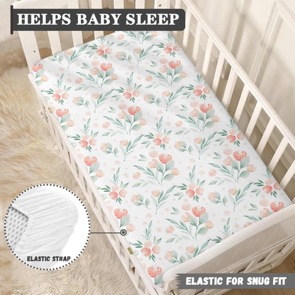 Floral Botanical Pattern Fitted Crib Sheet Pink Flower Baby Crib Sheet Fit Standard Crib and