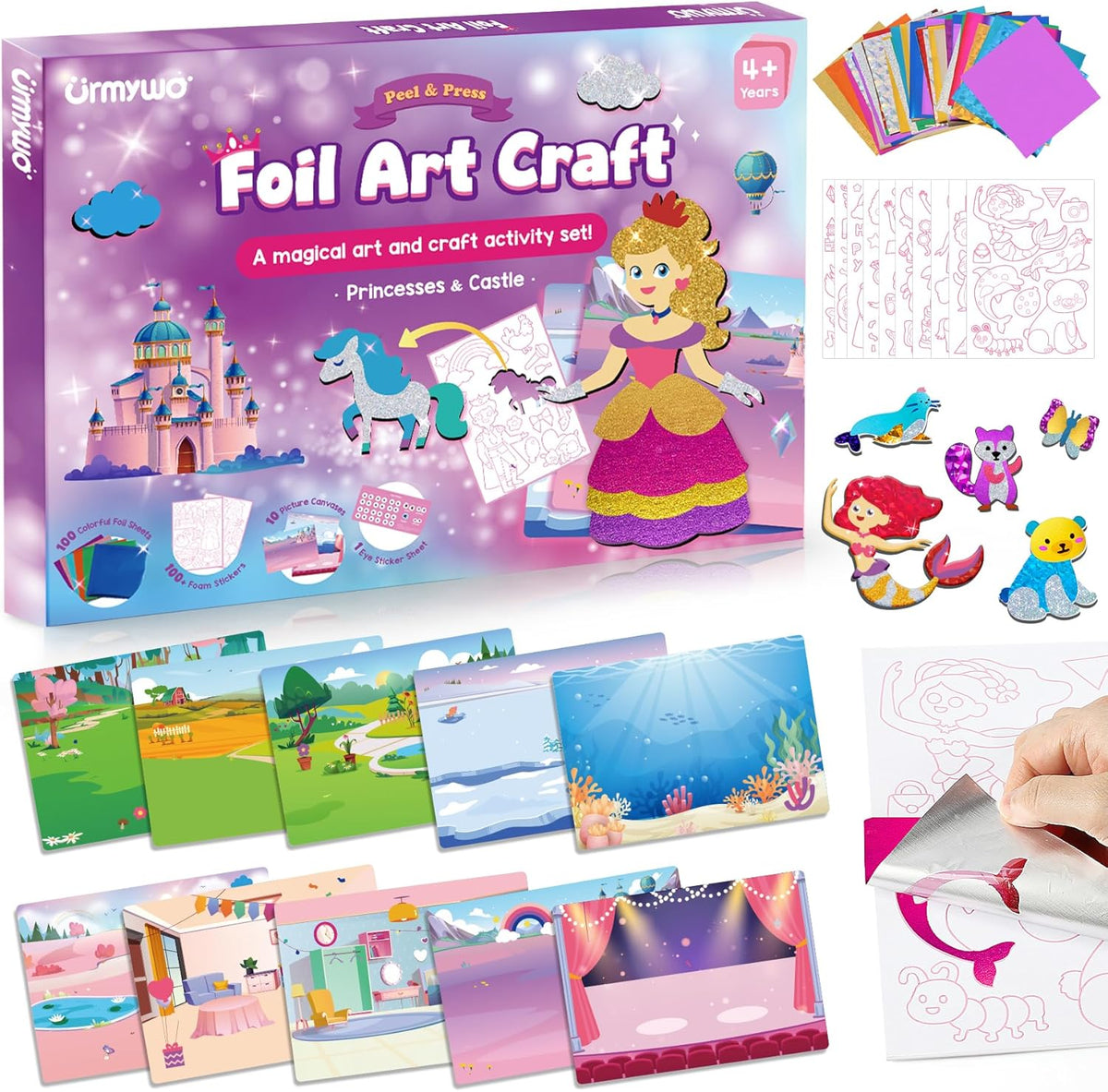 Foil Arts and Crafts for Kids Ages 4-8, Large Size Princess Fun Foil Art Craft Supplies Kits, No