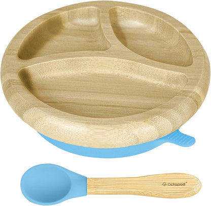 Abiie Octopod Bamboo Dish - Kids Plates for 4 months and up, 3-Compartment Baby Plates with