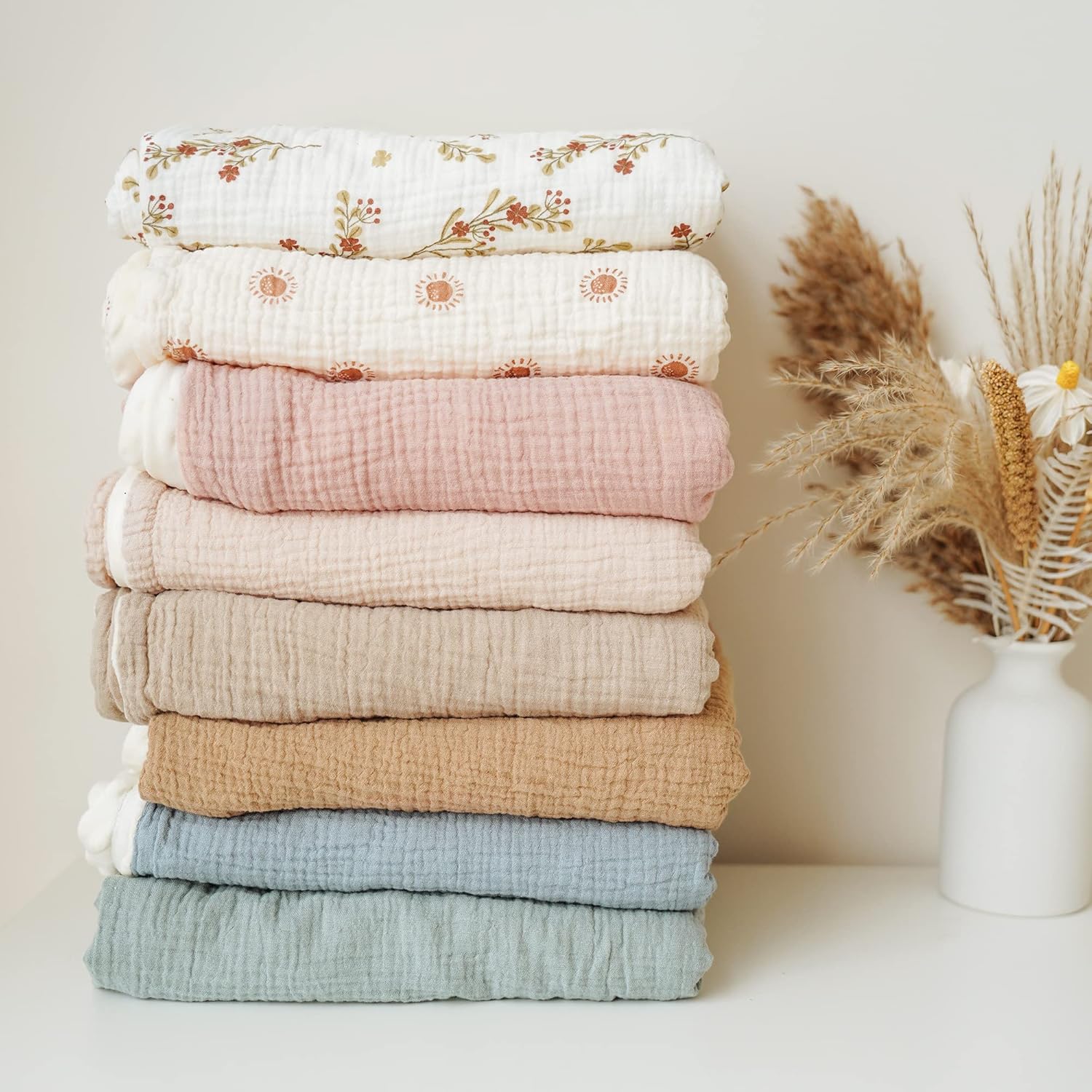 Konssy Baby Blankets for Unisex Boys Girls, Super Soft Nursery Minky Blankets with Muslin Cotton