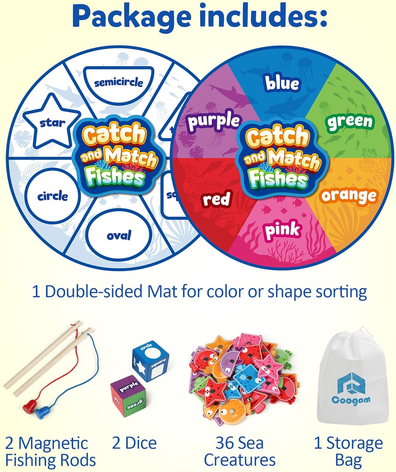 Coogam Montessori Toy for Toddlers, Fine Motor Skill Wooden Magnetic Fishing Game for Year Old