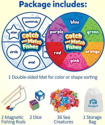 Coogam Montessori Toy for Toddlers, Fine Motor Skill Wooden Magnetic Fishing Game for Year Old