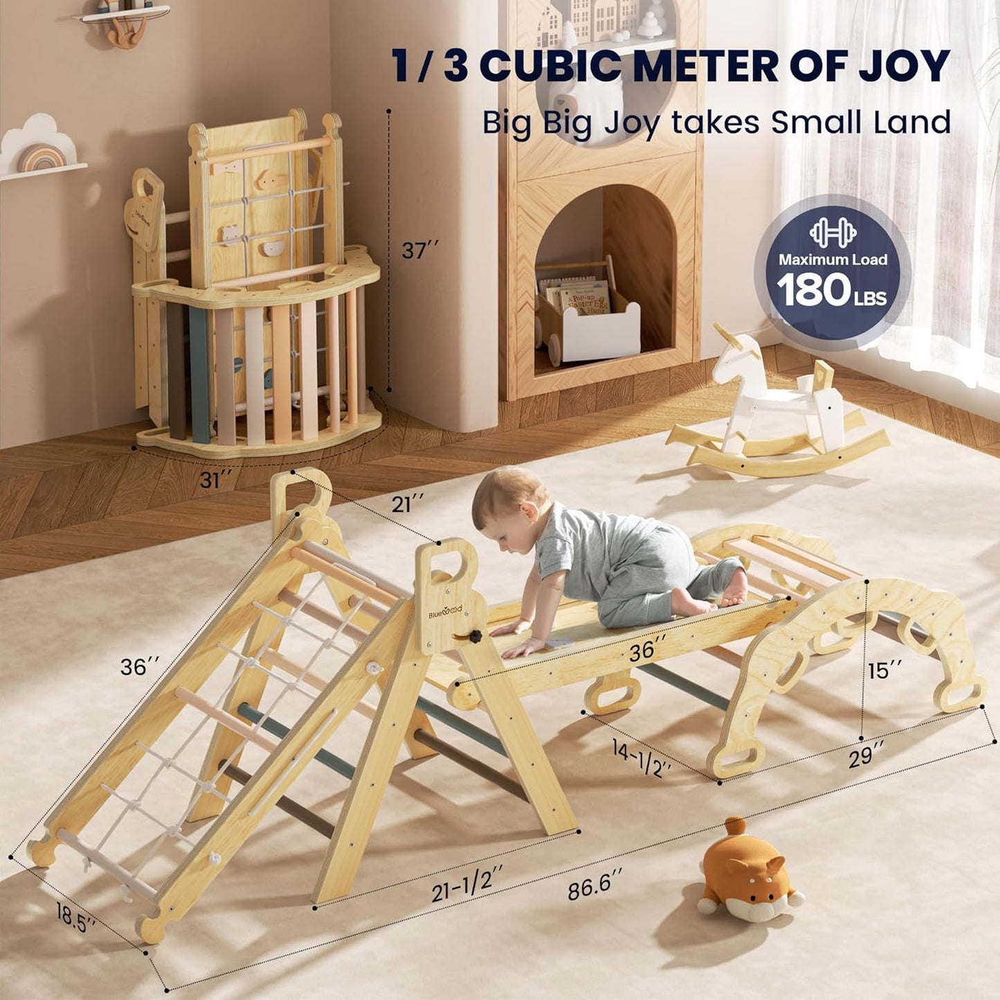 BlueWood 2025 8-in-1 Pikler Triangle Climbing Set Toddler Toys Indoor Baby Jungle Gym Climber