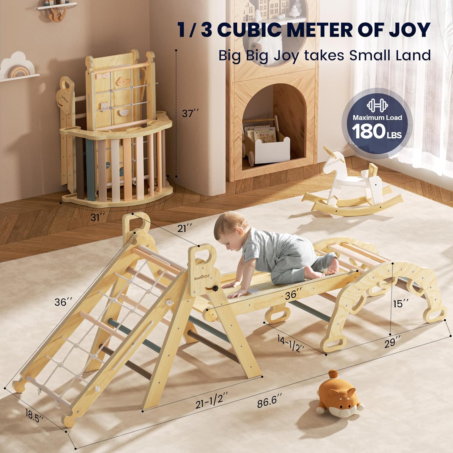 BlueWood 2025 8-in-1 Pikler Triangle Climbing Set Toddler Toys Indoor Baby Jungle Gym Climber