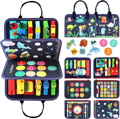 Qizfun Busy Board Montessori Toy for 1 2 3 4 Years Old, Educational Activity Sensory Board