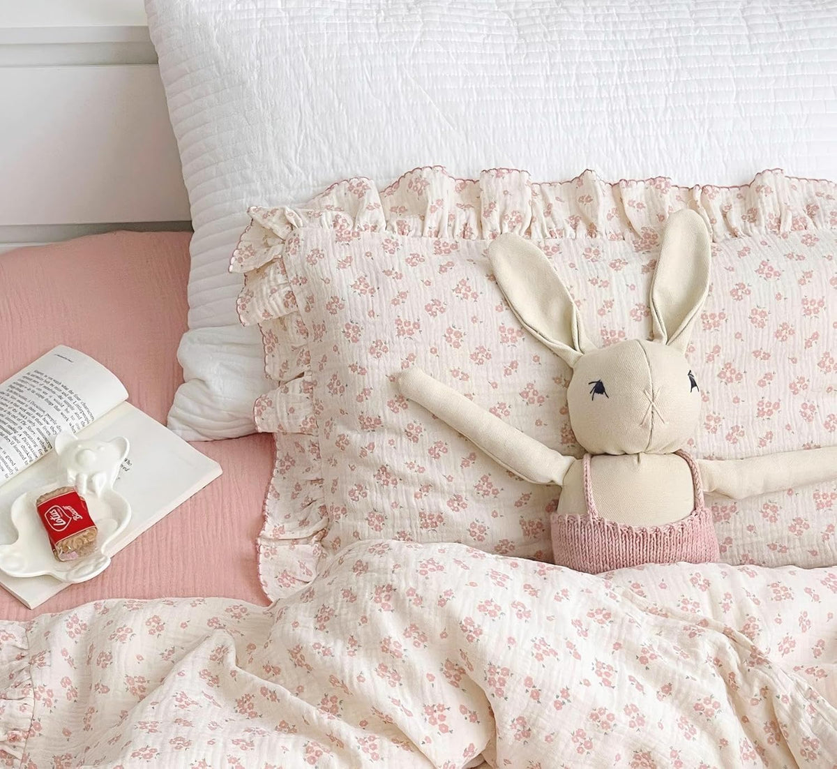 BuLuTu Cotton Muslin Kids Toddler Pillowcase Standard Size, Shabby Chic Galsang Flowers Print, Soft