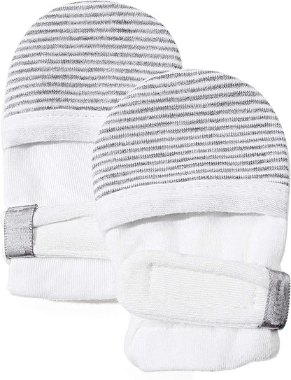 HAPIU Baby No Scratch Mittens Stay On, 100% Cotton Breathable, Adjustable Infant Gloves for Boys