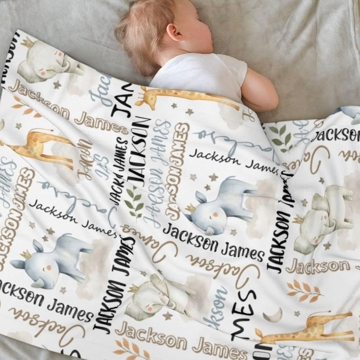 Personalized Safari Animal Swaddle Blanket - Custom Blanks for Boys, Name Blanket for Toddlers &