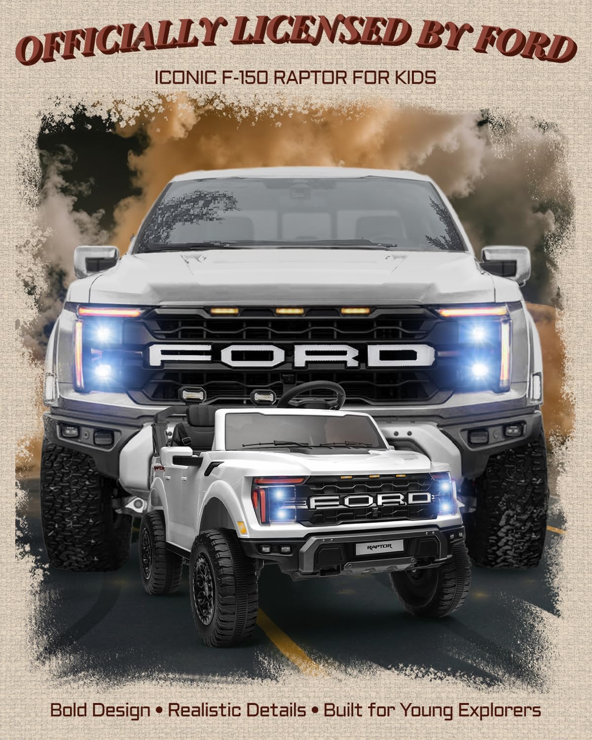 24V Kids Ride On Truck, Licensed Ford F-150 Raptor 2 Seater Electric Car w/Remote Control, Toddler