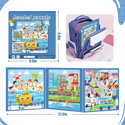 Magnetic Puzzles for Toddlers 3-5, 75-Pieces Travel Toys, Transportation Puzzles Ages 4-6