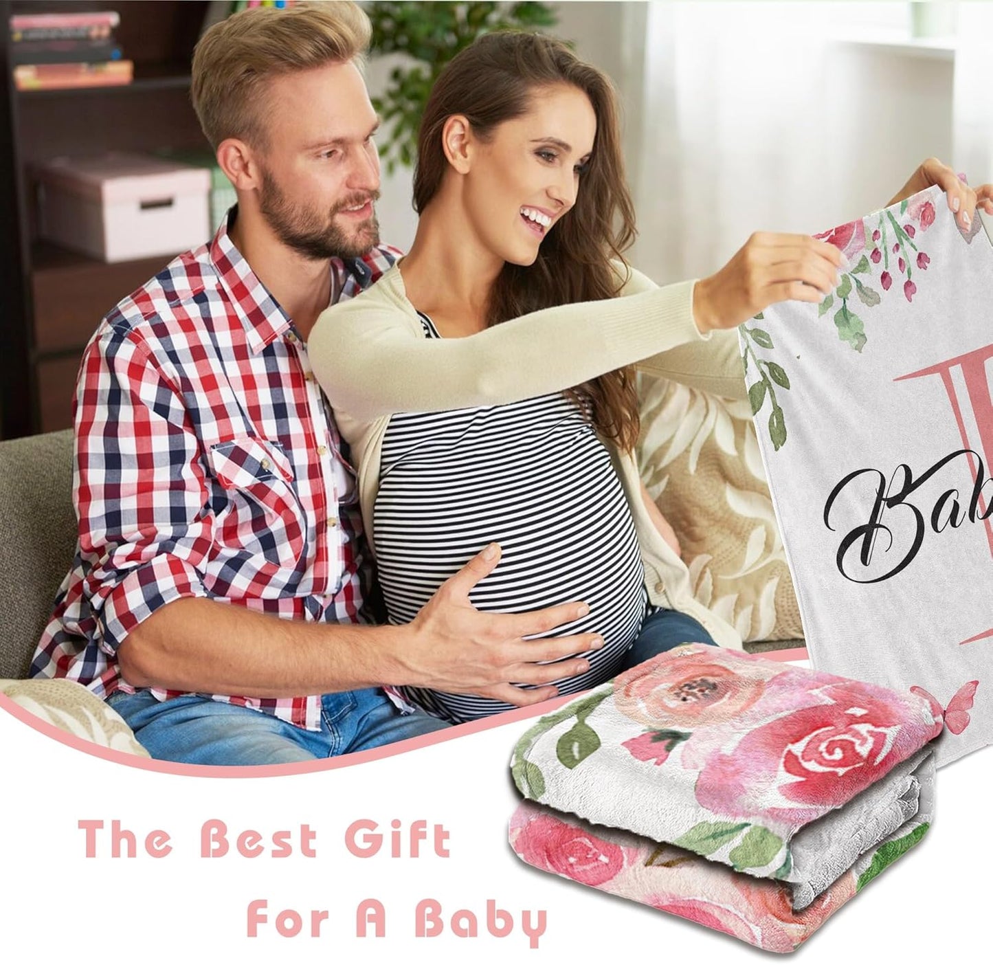 Custom Floral Rose Blanket with Name Personalized Name Blanket for Girl Newborn New Baby Customized