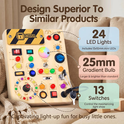 RichBoy Busy Boards, Lights Switch-Style, Wooden, 37-in-1, Medium