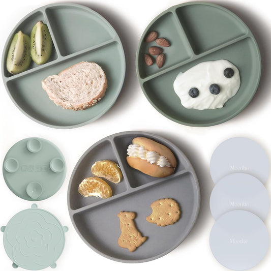 Moonkie Suction Plates for Baby | 100% Silicone BPA-Free Baby Plates with Lids and Food Cover |