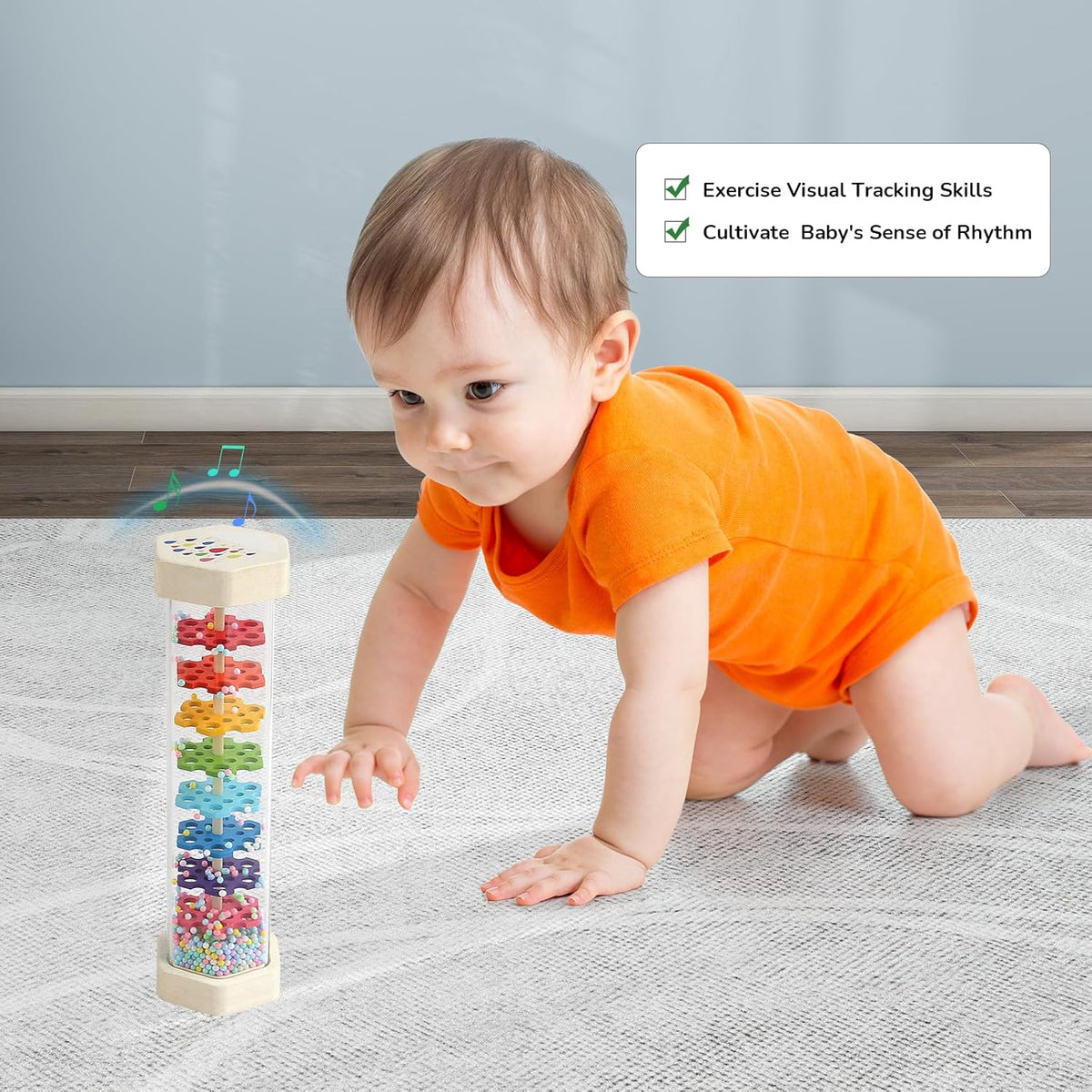 WODI Wooden Rain Stick Baby Toys 0-6-12 Months, Montessori Toys for Babies 6-12 Months