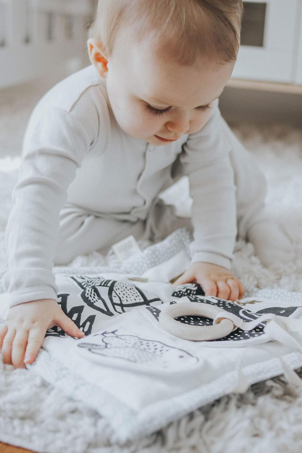 Wee Gallery Woodland Activity Pad Organic Baby Play Mat with Sensory Toys, High Contrast Newborn