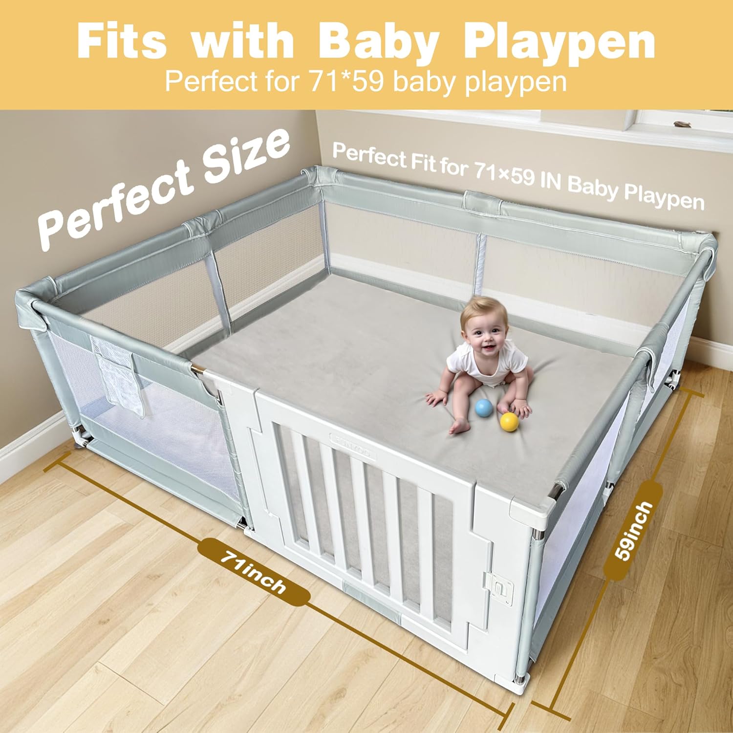 71" ×59" Padded Baby Play Mat for Floor, 1.2" Thick Memory Foam Mat with Machine Washable Cover