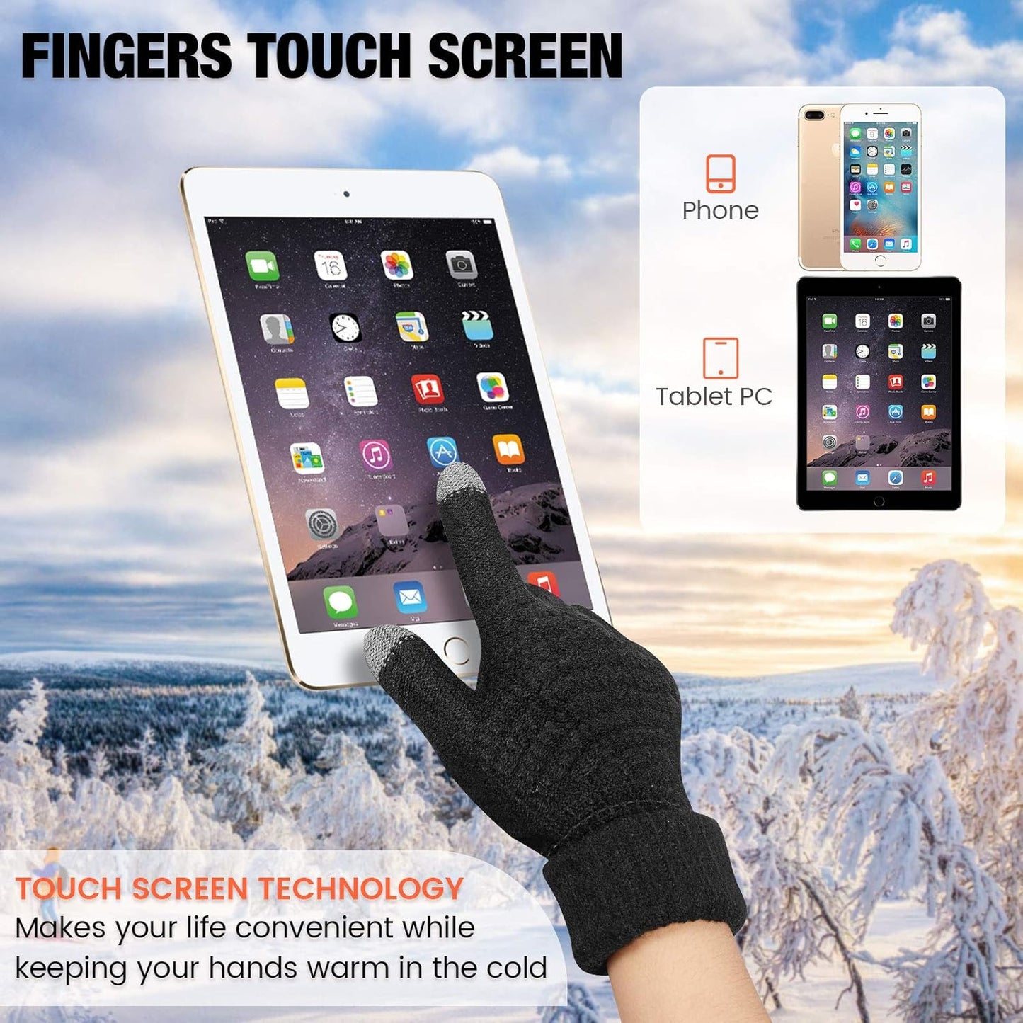 Geyoga 2 Pairs Women's Winter Touch Screen Gloves Soft Warm Fleece Lined Knit Elastic Cuff Winter