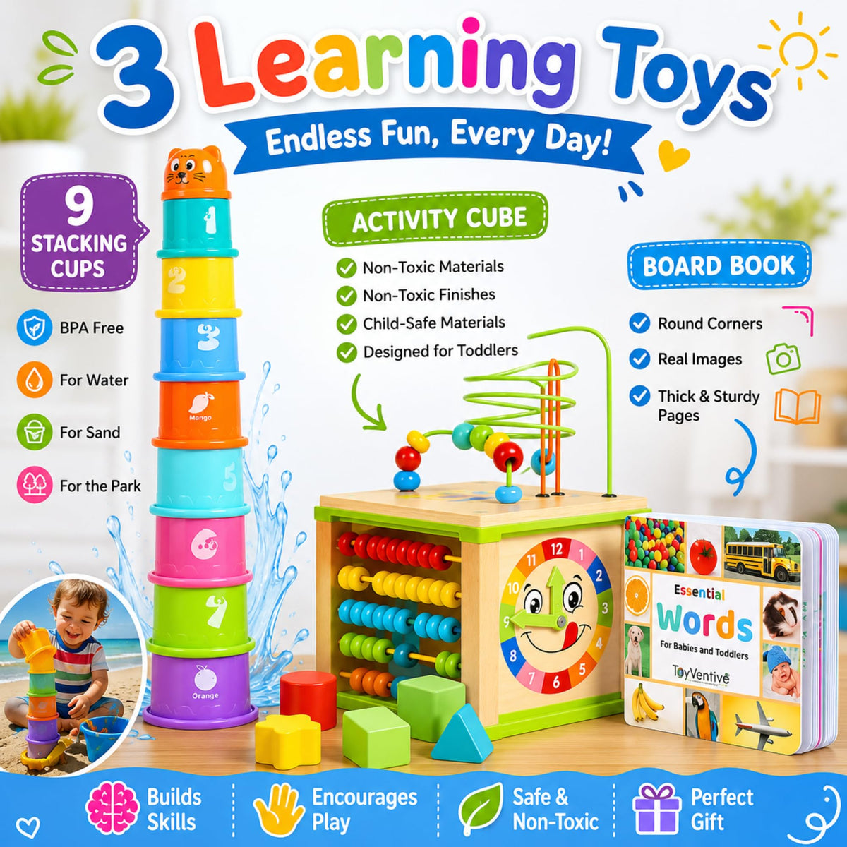 Wooden Activity Cube for 1 Year Old - 1 Year Old Boy Gifts - 1 Year Old Boy Toys - Educational Toys