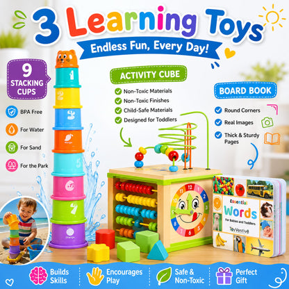 Wooden Activity Cube for 1 Year Old - 1 Year Old Boy Gifts - 1 Year Old Boy Toys - Educational Toys
