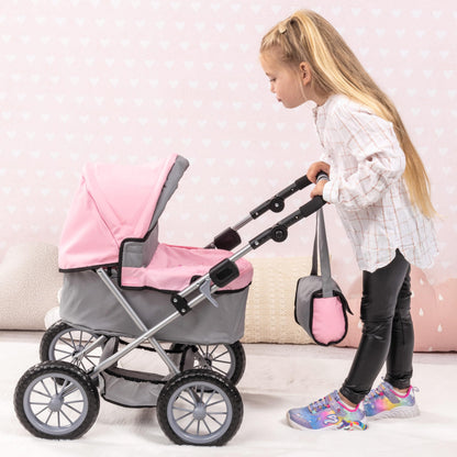 Bayer Design Baby Doll Stroller & Pram for Kids Ages 2-8, Grey/Pink