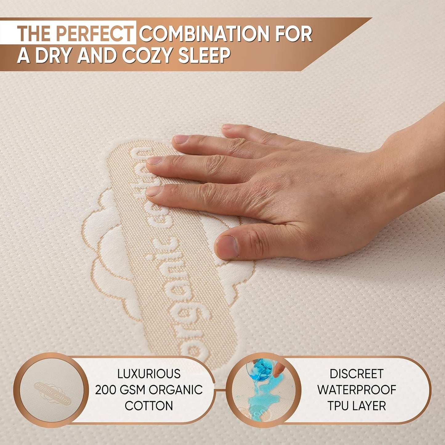 Waterproof Organic Mattress Protector Full - Organic Cotton Breathable Mattress Pad Cover - 200 GSM