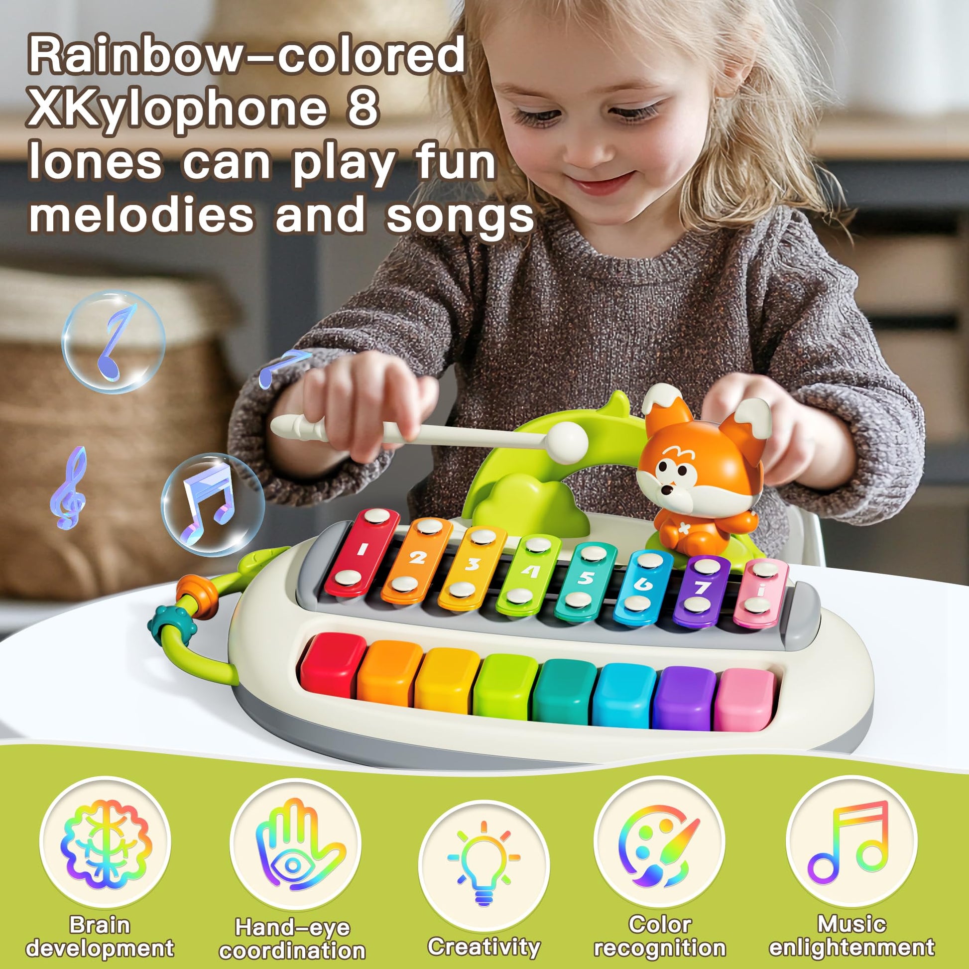 XINSITE 2 in 1 Piano Xylophone,8 Multicolored Key Keyboard Piano.