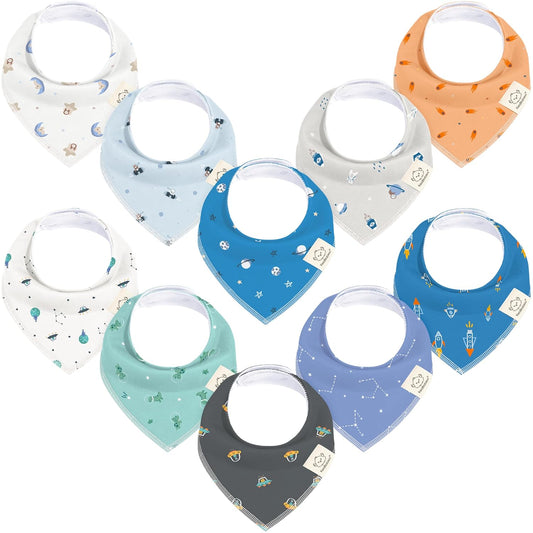 10-Pack Organic Baby Bandana Bibs for Girls - Super Absorbent Triangle Baby Bibs for Drooling and