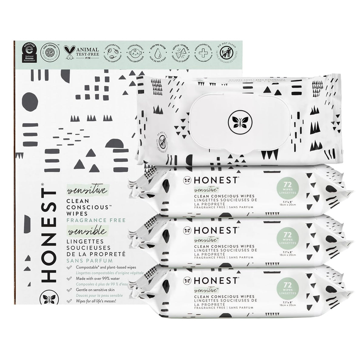 The Honest Company Clean Conscious Multi-Use Wipes | Hypoallergenic + Unscented for Sensitive Skin