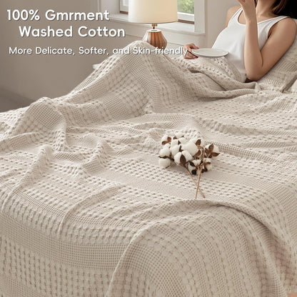 PHF 100% Cotton Waffle Blanket Oversized King 120"x120", Lightweight Breathable Extra Large 10'x10'