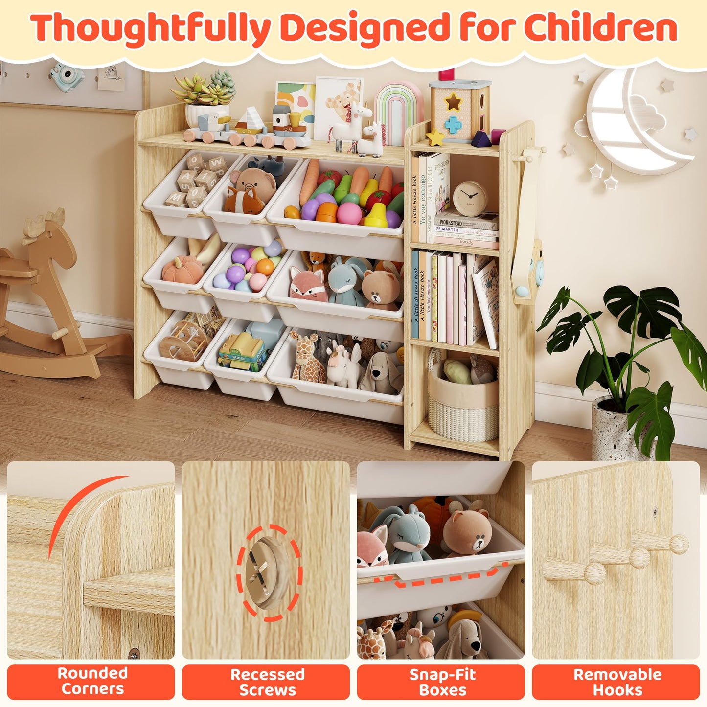 DOREROOM Toy Storage Organizer with Bookshelf, Kids Toy Storage and Organizers with 3 Shelves/9