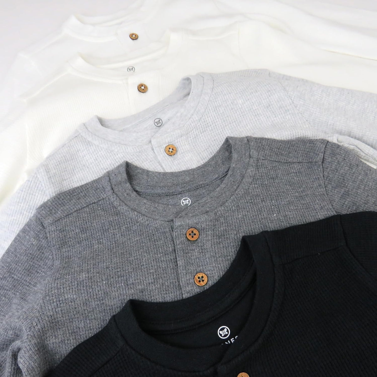 HonestBaby 5-pack Waffle Henley Long Sleeve Shirts 100% Organic Cotton for Infant Baby and Toddler