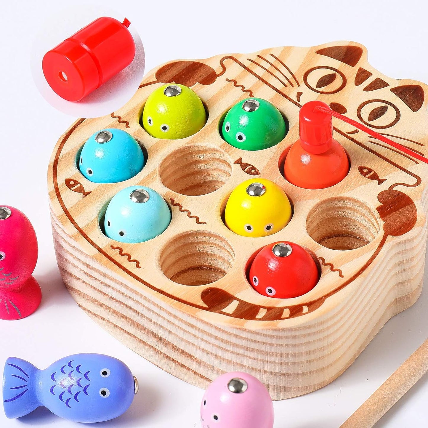 Montessori Magnetic Wooden Fishing Game for Toddlers 1-3 Years Old,Fine Motor Skills Early Learning