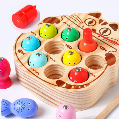 Montessori Magnetic Wooden Fishing Game for Toddlers 1-3 Years Old,Fine Motor Skills Early Learning