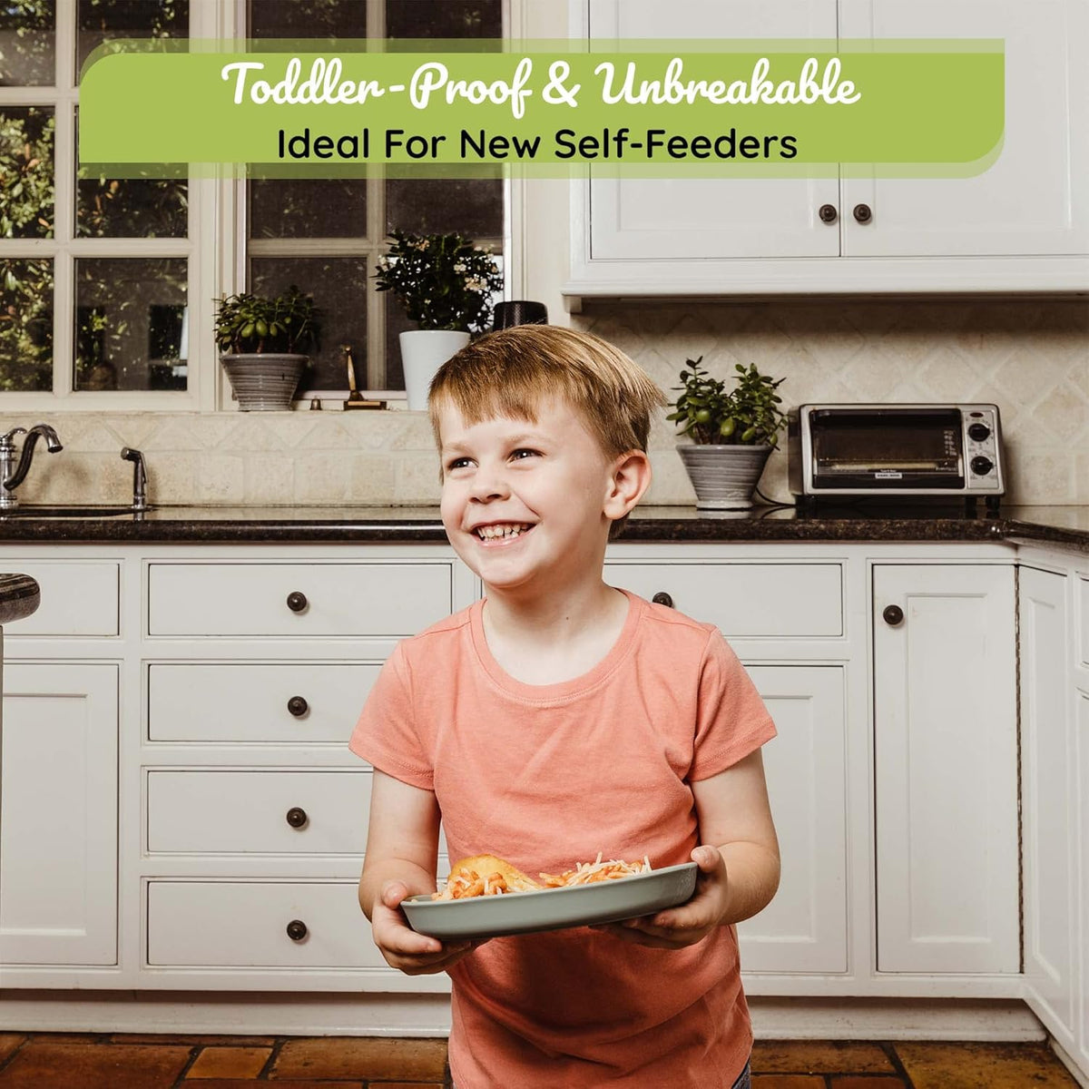 WeeSprout Baby & Toddler Non-Suction Plates with Lids, 100% Food Grade Silicone Plates, Premium