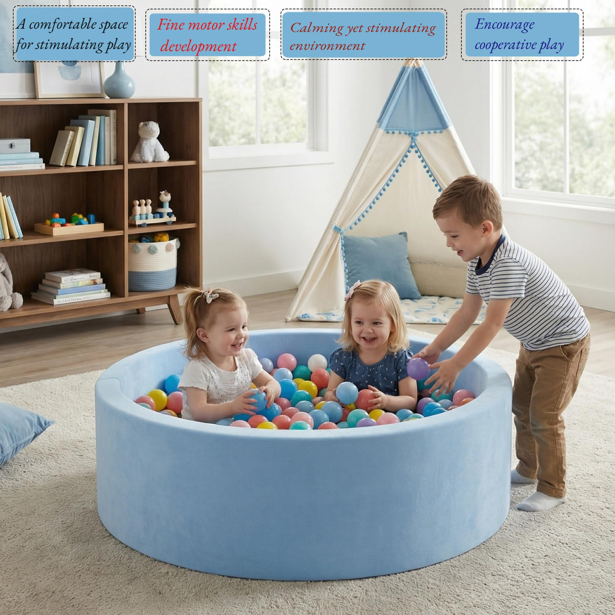 Baby Foam Ball Pit, 35.4"x 11.8" Ball Pits for Toddlers,Blue