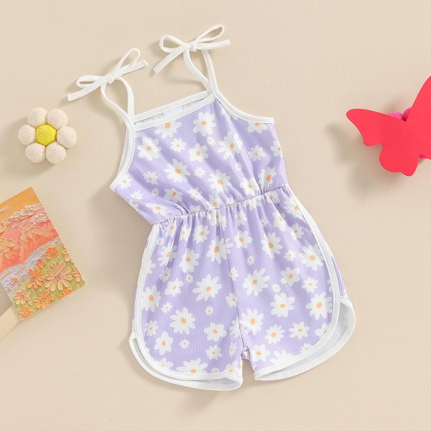 WZTYYDS Toddler Baby Girl Summer Clothes Floral Romper Tie-Up Strap Halter Jumpsuit Infant Summer