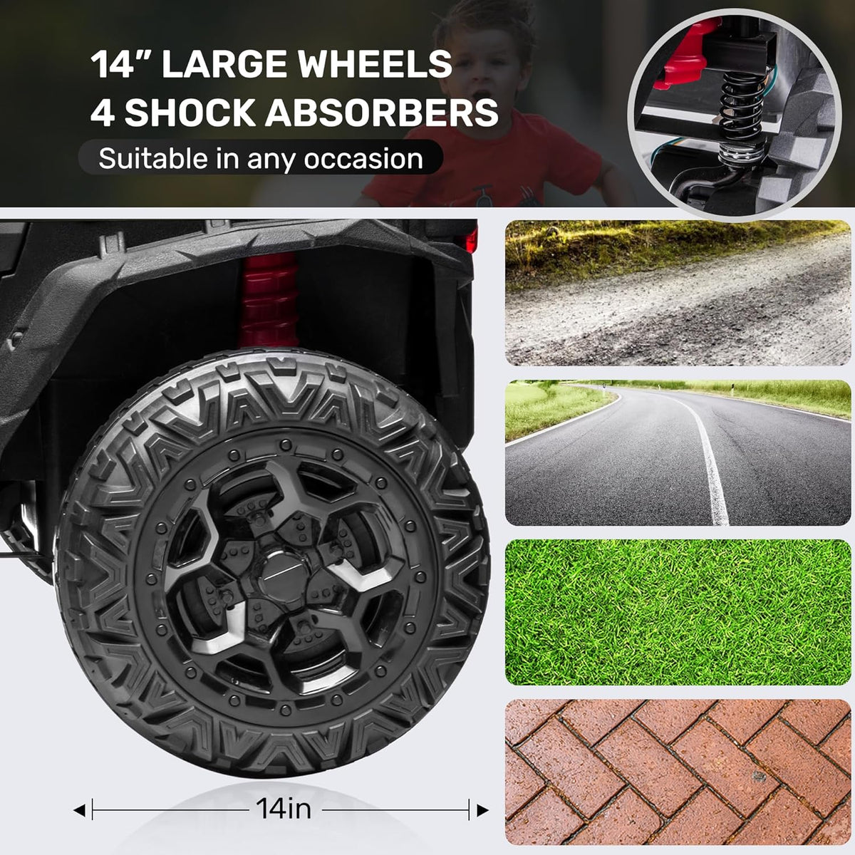 ANPABO 24V 4X4 Ride on Car Truck w/Remote Control, 4WD/2WD Switchable Kids UTV, 19" Spacious Seat