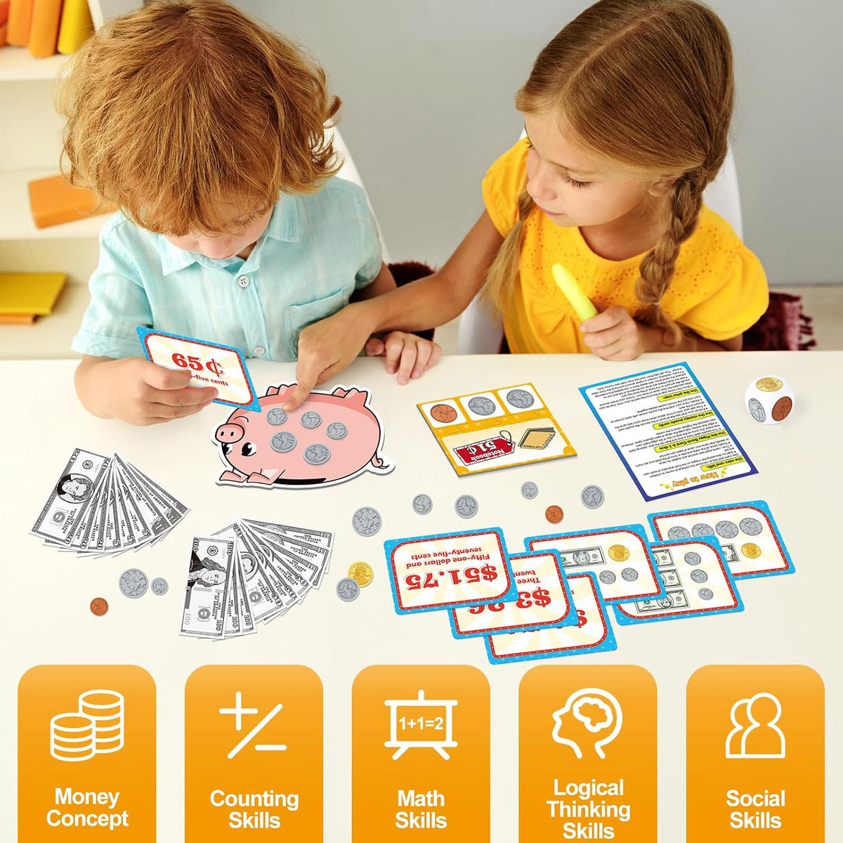 Money Activity Set for Kids for Learning, Pretend Play, Math Manipulatives,Teaching,Counting,Learnin