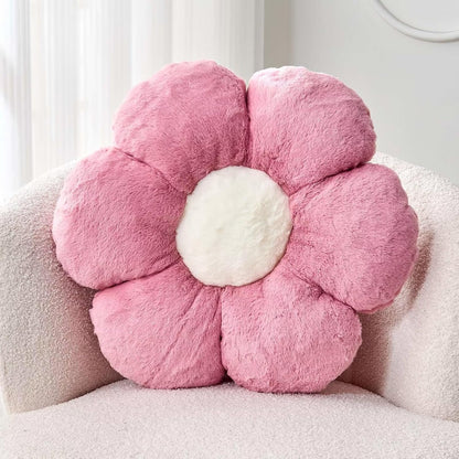 Dusty Rose Flower Shaped Throw Pillow with Faux Rabbit Fur, 14.9" Soft Plush Throw Pillow for