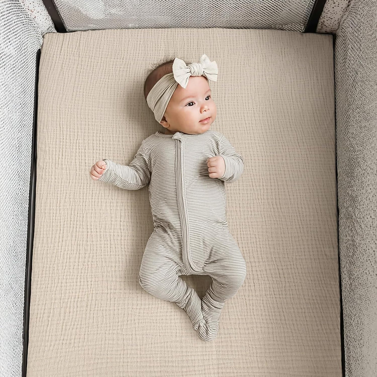 lulumoon Pack and Play Sheets Muslin: Cotton Fitted Sheets for Baby Trend Pack N Play - Soft
