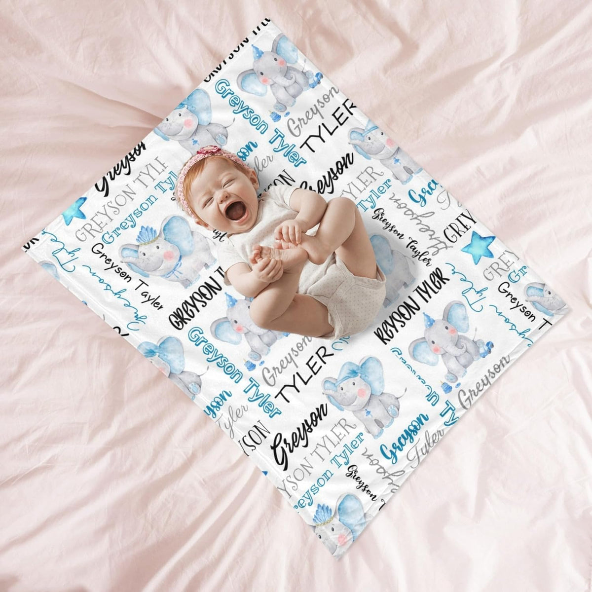 Personalized Elephant Swaddle Blanket with Name - Custom Baby Blanket for Boys & Toddlers - Kids &