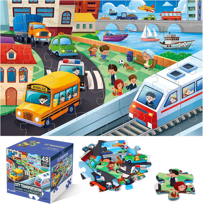 Jumbo Floor Puzzle for Kids,City Transportation Jigsaw Large Puzzles,48 Piece City Life Vehicle