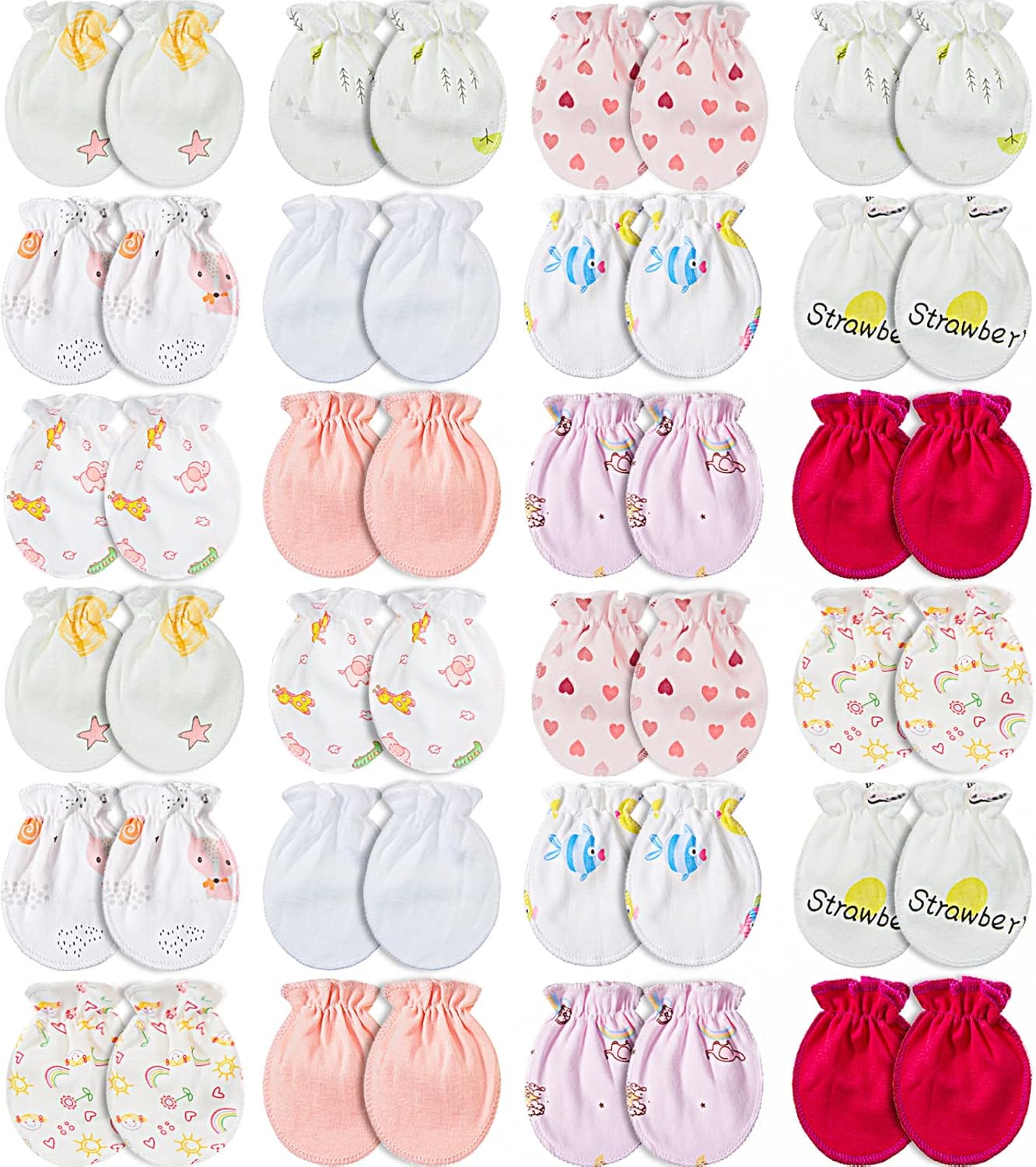 Geyoga 24 Pairs Newborn Baby Mittens Cute No Scratch Mittens Soft Elastic Infant Girl Gloves for
