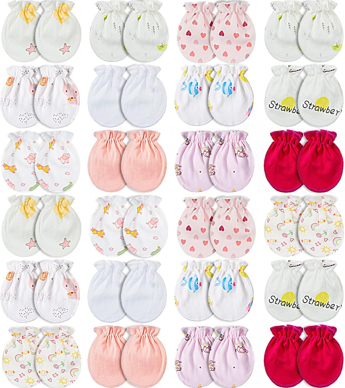 Geyoga 24 Pairs Newborn Baby Mittens Cute No Scratch Mittens Soft Elastic Infant Girl Gloves for
