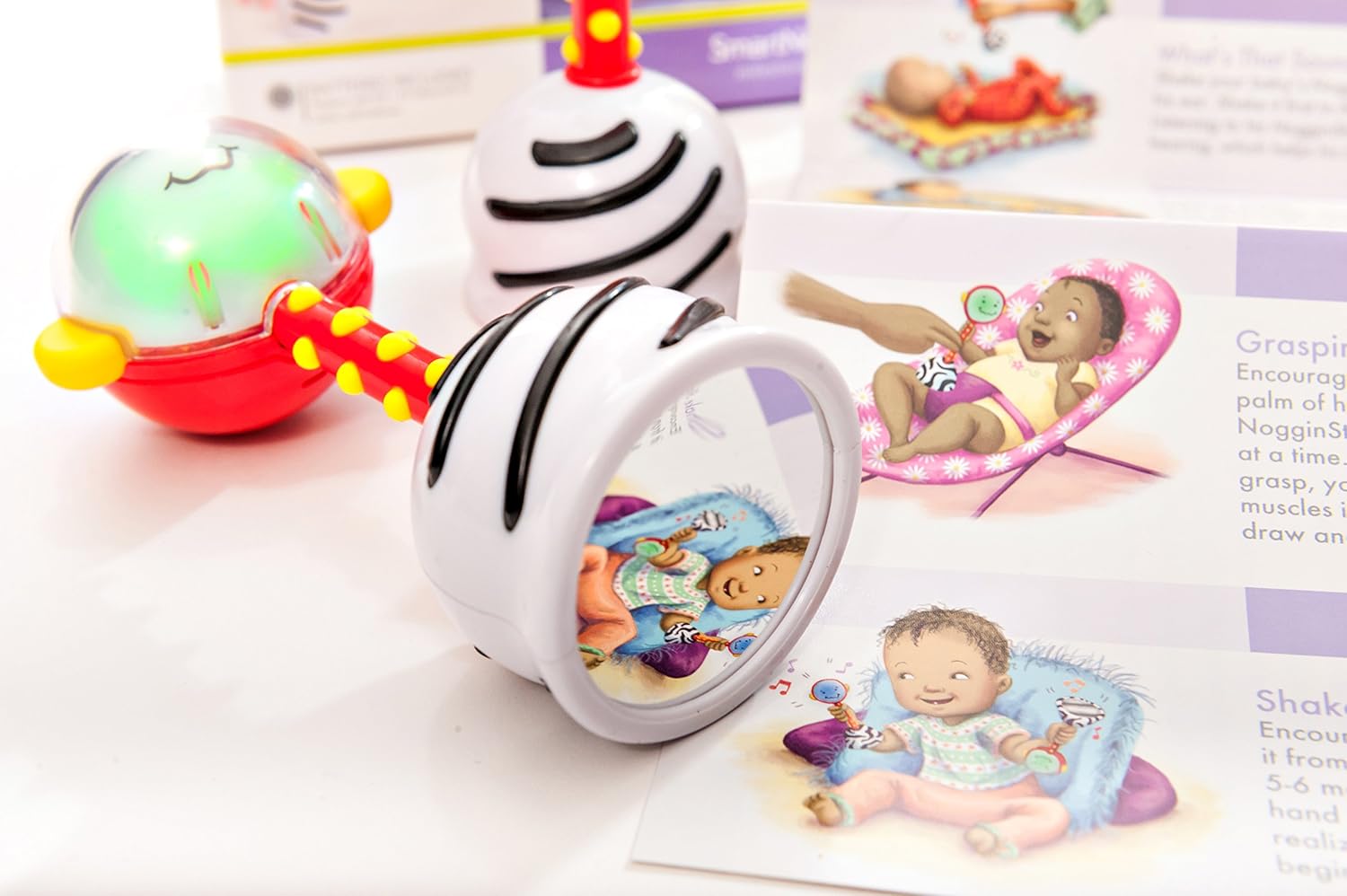 NogginStik Light-up Developmental Rattle - Color Changing, Textured for Grasping, Mirror & Rattle