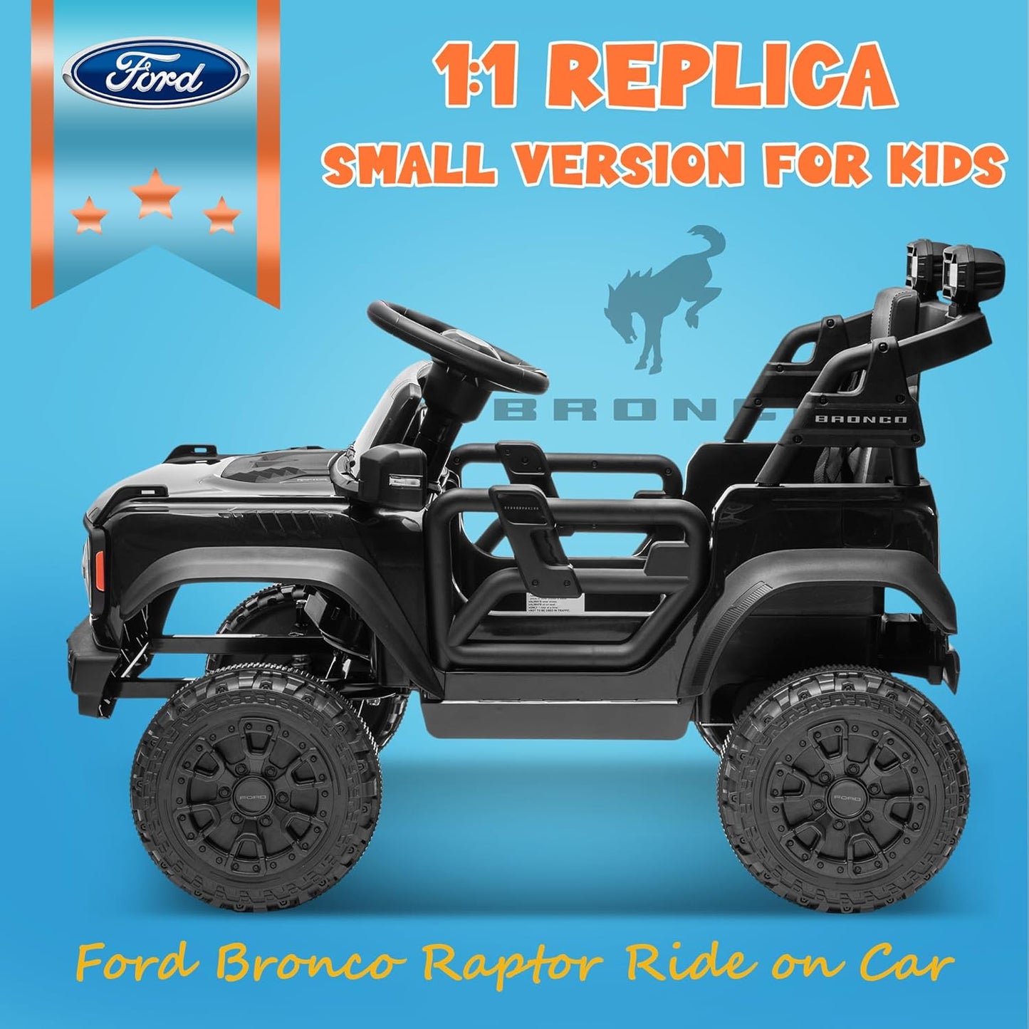 ENYOPRO 12V Licensed Ford Bronco Raptor Ride On Truck Car for Kids, Electric Play Car Ride-On Toy